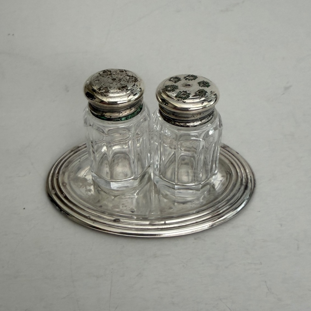 VINTAGE SALT AND PEPPER WITH TRAY